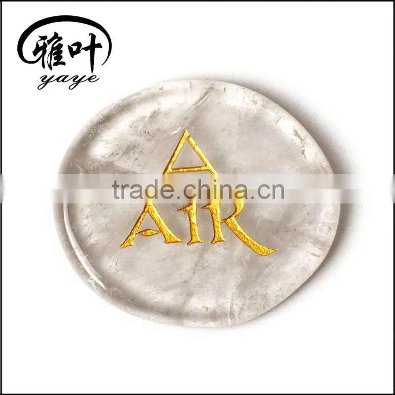 Wholesale engraved triangle symbol natural Clear Quartz palm stone set