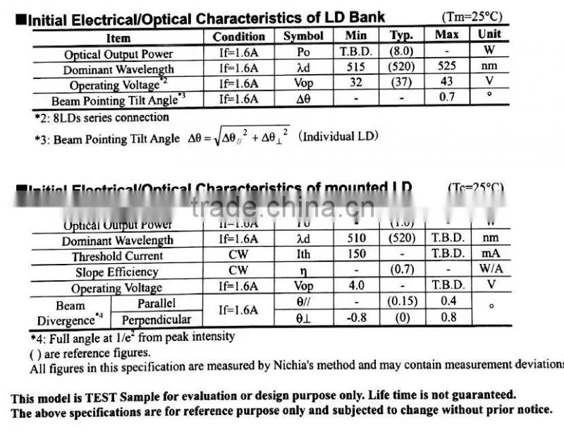 Green NICHIA NUGM01T 8W High Power 520nm 1W Multi-LD Laser Diode Bank