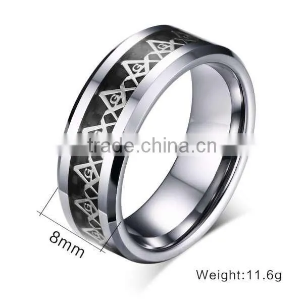 Classic vintage masonic symbol rings for men, retro men's tungsten rings