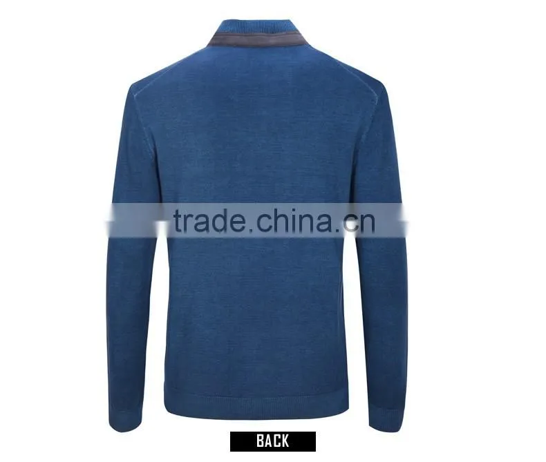 A quarter of the button design leisure men sweater blue collar and easy clothing