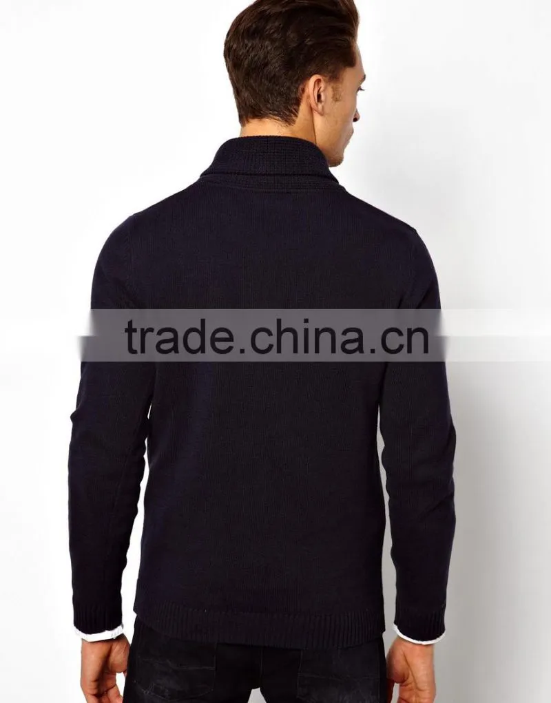 Man's Regular Fit Sweater with Waffle shawl collar
