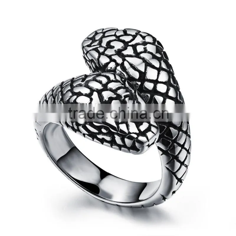 Christmas men gift stainless steel jewelry antique silver python fake 18k snake ring