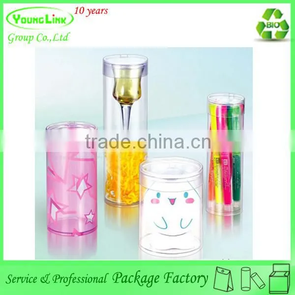 Customized clear plastic cylinder packaging / round travel bag / plastic cylinder bag