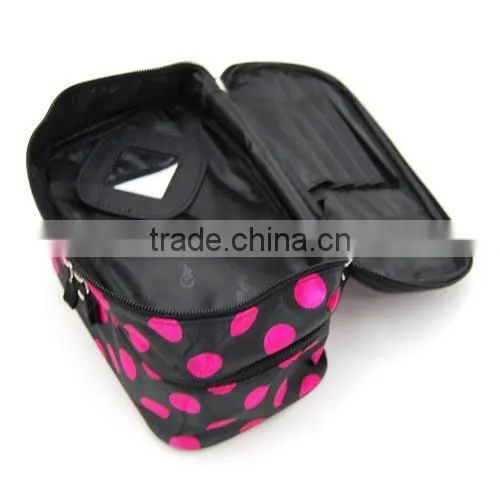Black And White Dot Pattern Two Layers Makeup Case Bag