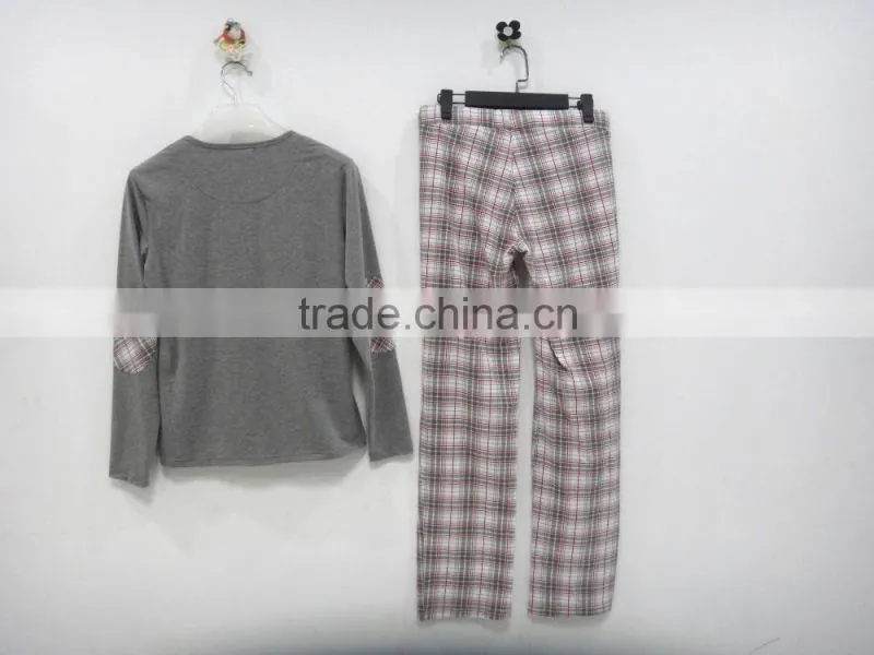 Leisure coat draw string pants grid pajamas women