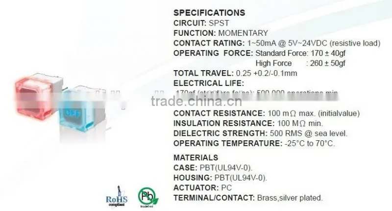 Single color LED light trctile switch with cap tact switch