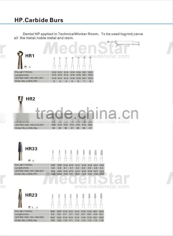Top Quality Dental Carbide Burs/ HP carbide bur for dental lab