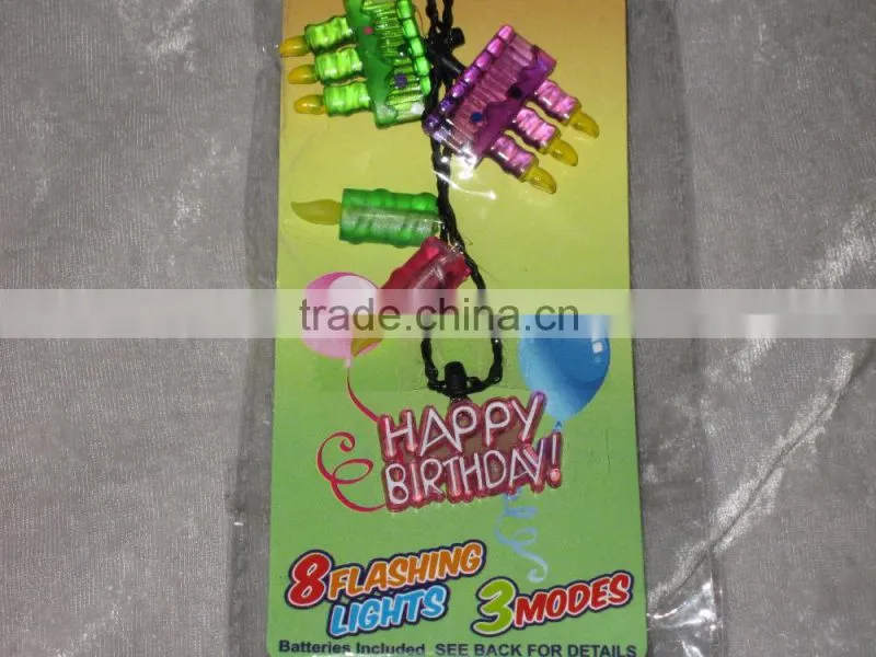 Colorful Happy Birthday Flashing Necklace Cake Candles Celebrate NEW!