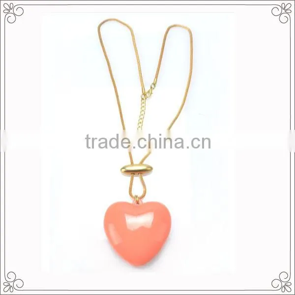 Orange Heart Shaped Resin Pendant Necklace With Gold Plated Chains