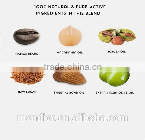Mendior Organic ground coffee and soursop deep sea salt body scrub,OEM custom brand,200g