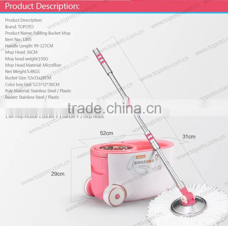 topoto mop telescopic handle easy mop rotating mop with flat mop head