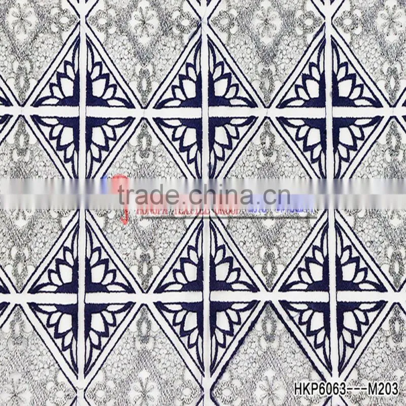 Latest African Lace Ffabric White Polyester Mesh Mlik Silk Thread With Geometric Element Fashion Style
