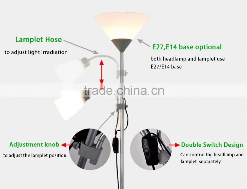 Double lamp E27 E14 base modern led floor lamp