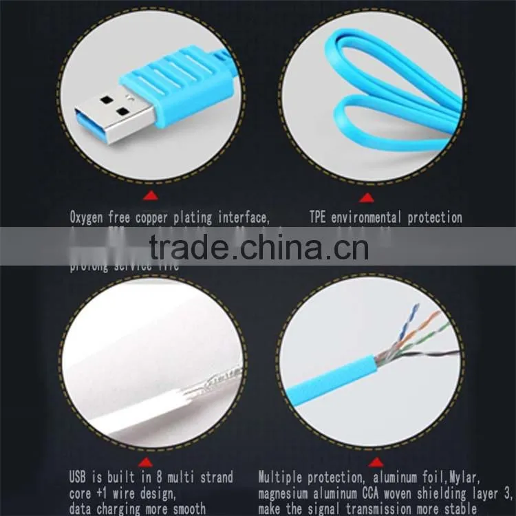 2016 Colorful Fresh look Type-C to USB2.0 flat wire phone cable