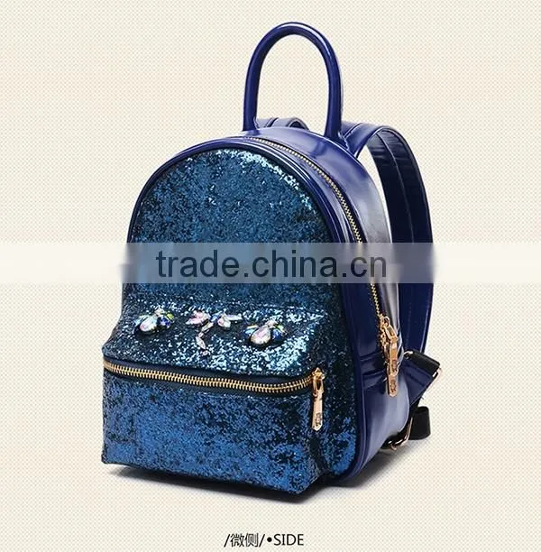 2016 Fashion Lady's Shoulder Bag Women Shiny Paillette Backpack Black Blue