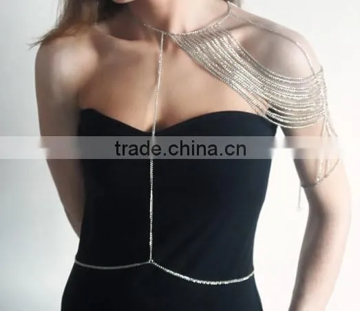 Wedding Bridal Women Crystal Rhinestone Shoulder Body Chain Necklace Jewelry