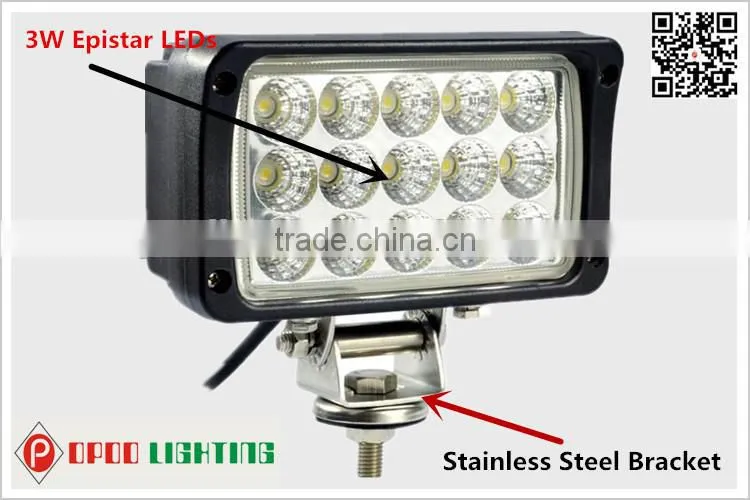 Square Epistar 6 inch 45w led work light for offroad 4wd atv