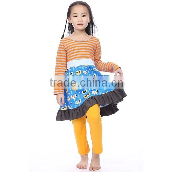 fall boutique remake fashion beautiful lovely stripes ruffle top and yellow pant children clothes wholesale