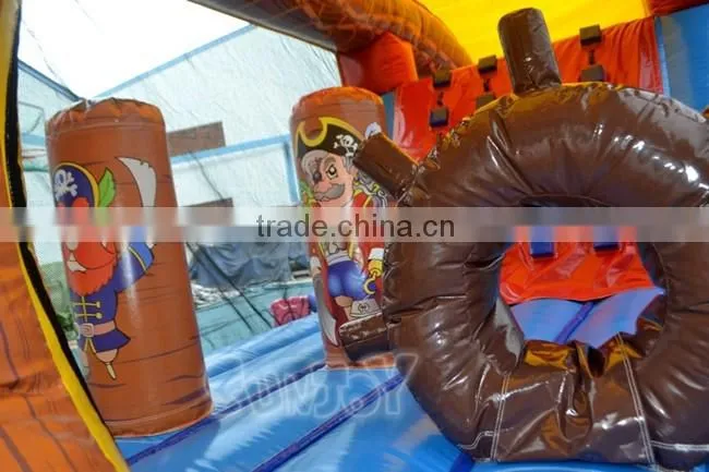 CE New Pirate Inflatable Obstacle Course With Climbing Wall / Outdoor Jumping Slide