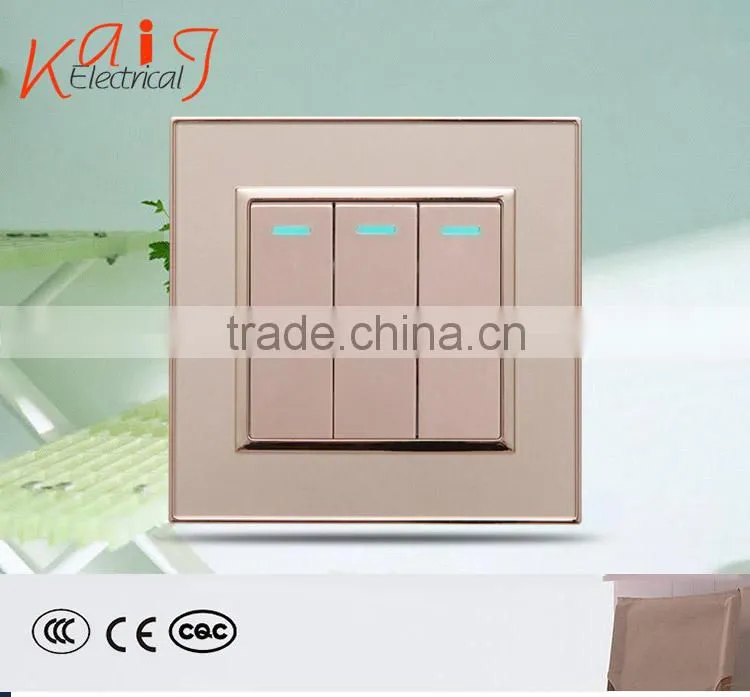 Wall mount 3 gang light switch with led indicator