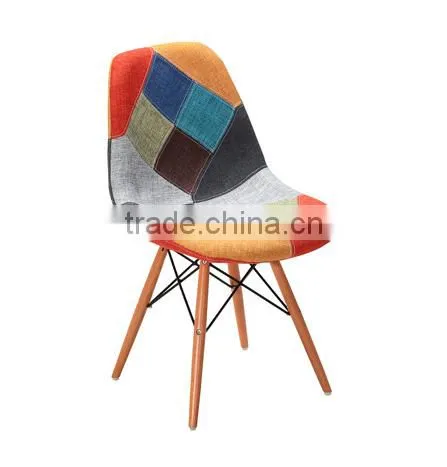2015 Simple Fabric Patchwork Leisure Side Chair WoodLeg Eiffel Base