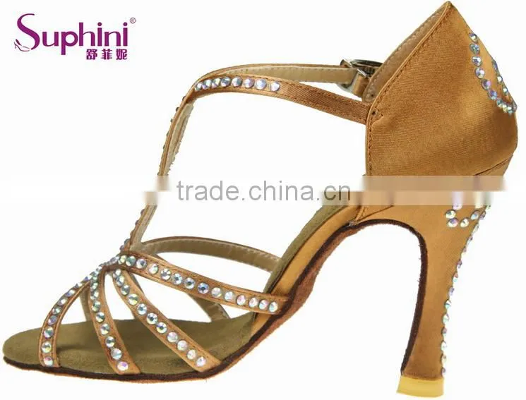 Suphini Hot Sale Latin Ballroom Dance Shoes with Crystal High Heel