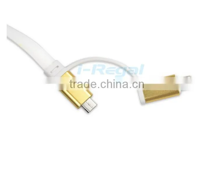 Colorful Aluminium 2 in 1 micro usb data cable for samsung and Android phones, led usb cable