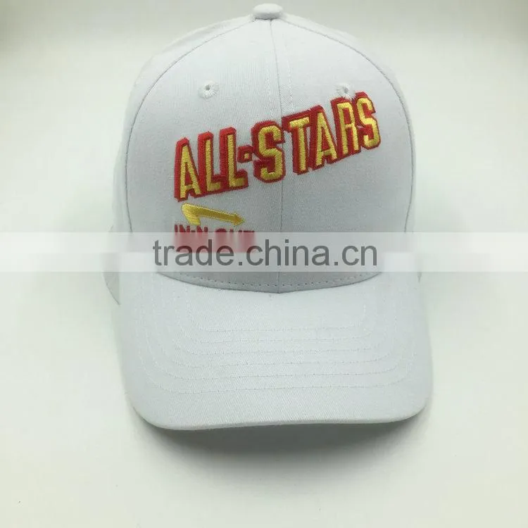 100% Cotton custom design white color baseball cap with Embroidered Logo