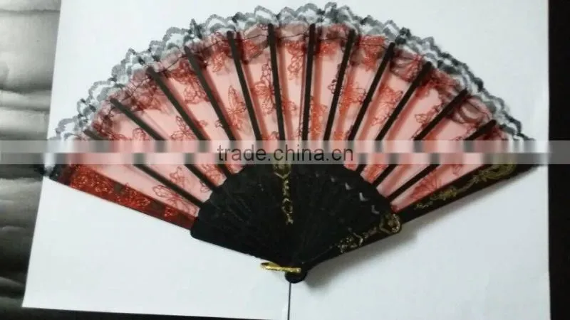 gift lady hand fan party used silk fan lace border