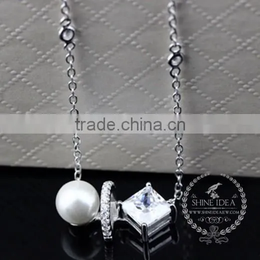 925 sterling silver flower square zircon with pearl creative pendant necklace fashion women necklace jewelry 6360460