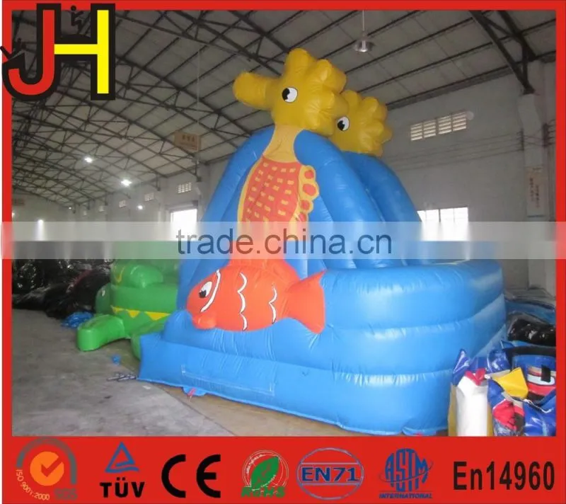 Ocean blue inflatable bounce house and slide