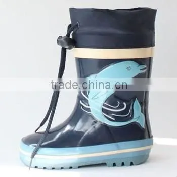 Hot sell dolphin pattern rubber rain boots for childern