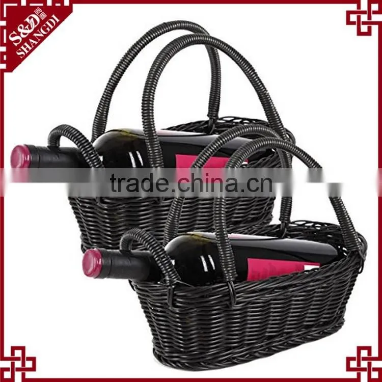 Unique double handles design multi colors plastic wicker wine basket