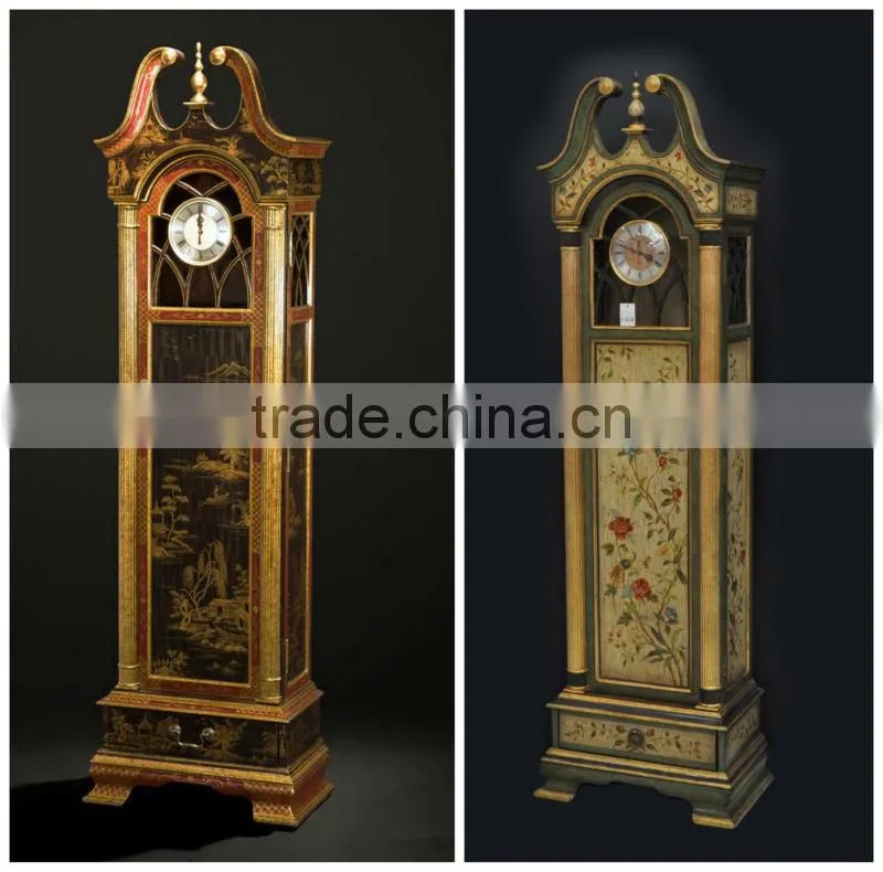 Noble Elegant Home Decorating Grandfather Clock , European Style Wooden Hand painted Floor Clock, Gothic Wooden Clock