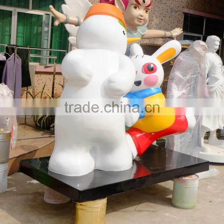 Outdoor big snowman with rabbit decoration