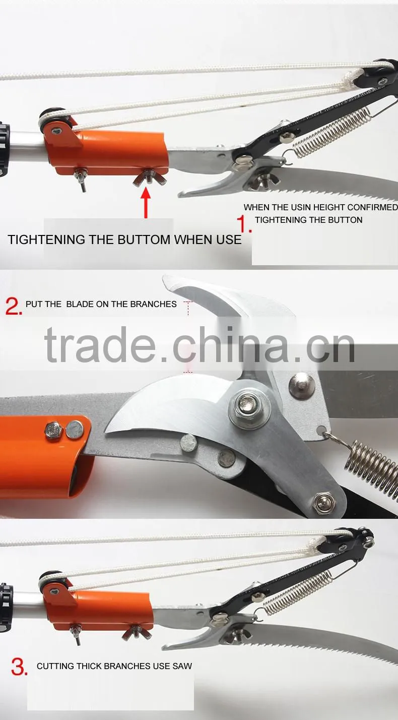 telescopic aluminum pole pruner saw for cutting branches with double wheel