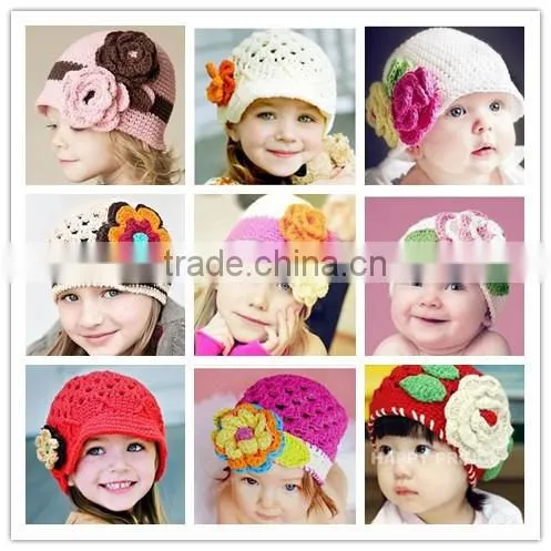 2015 baby flower hat Winter Crochet Hats handmade knitted hat/flower crochet baby patterns