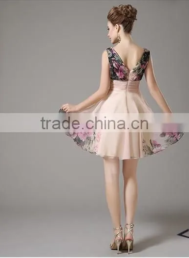 short one piece chiffon printed floral summer dress