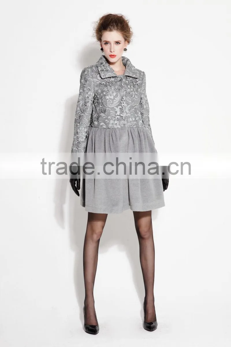 Women Winter Long Classic Wholesale Coat with Embroidery Lace