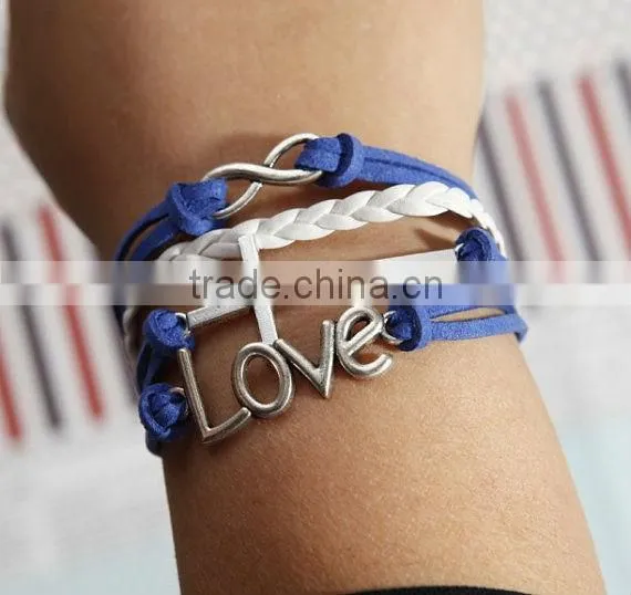 heart to heart bracelet, love with green flocking leather,brown baided Leather bracelet, friendship charm bracelet