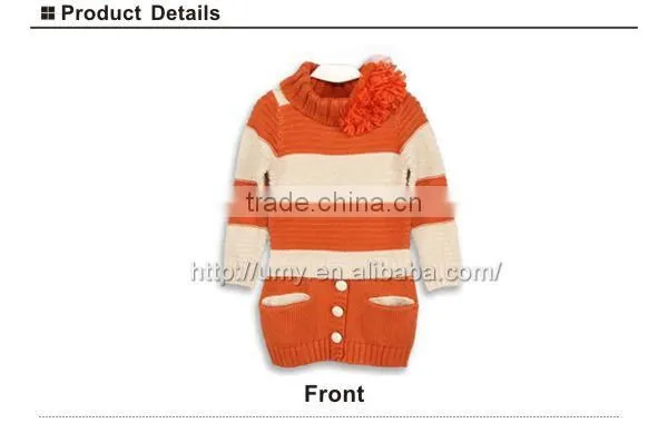 Winter New Style children Long Sleeve Sweater Dress with Pockets and Buttons