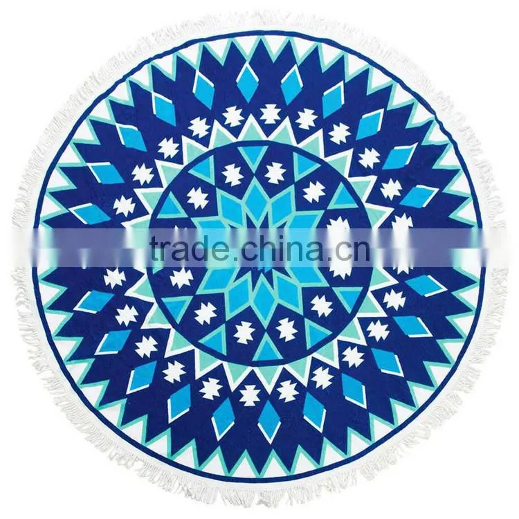 high quality promotional custom 100% cotton round printed tassel beach towel