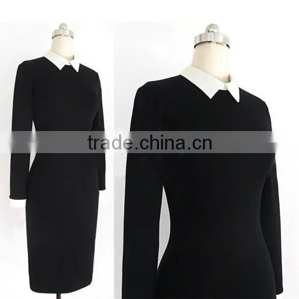 Fashion double-breasted lady Long Sleeve Formal Collar Pencil Dress For Office Design Formal Dress
