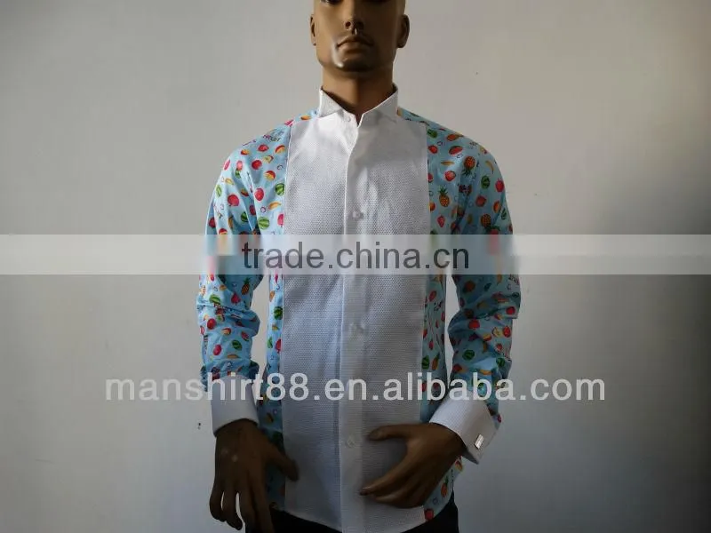 2017 superbly design fruit print french cuff washed marcella tuxedo shirt