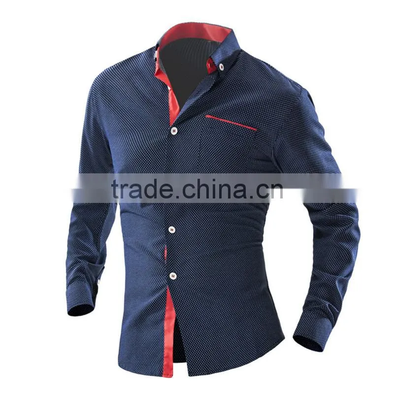 2016 Alibaba latest cotton dot long sleeve slim fit sweater shirt for cheap oem