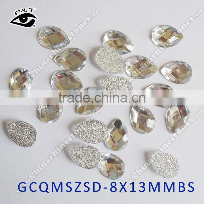 Hot fix acrylic rhinestone faceted epoxy stones drop shape 8x13mm crystal clear