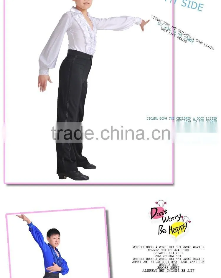 Boys Rhinstone Collar Stage Competition Clothes Kids Long Sleeve Latin Cha-Cha Dance Shirts Leotard