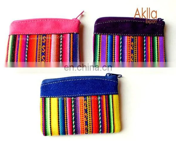 Aguayo Blanket Coin Purses with Suede and Zipper