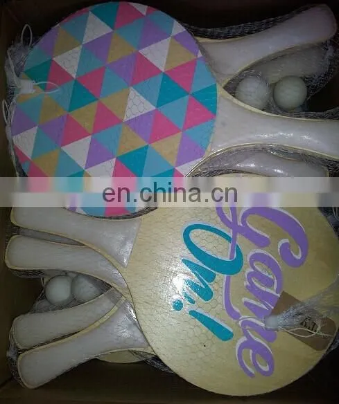 Promotional with customized logo print wooden beach racket for sports Beach racket ball game set