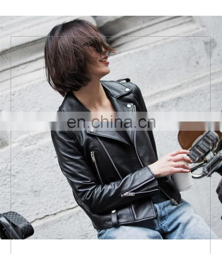 New Design High Quality Custom Sheep Leaher Jacket Black Women Soft Shell Jacket